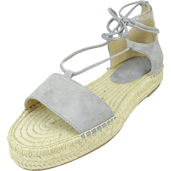 Splendid Fernanda Lace-Up Espadrille Sandals 8.5 Gray Suede Leather Platform - Picture 1 of 6